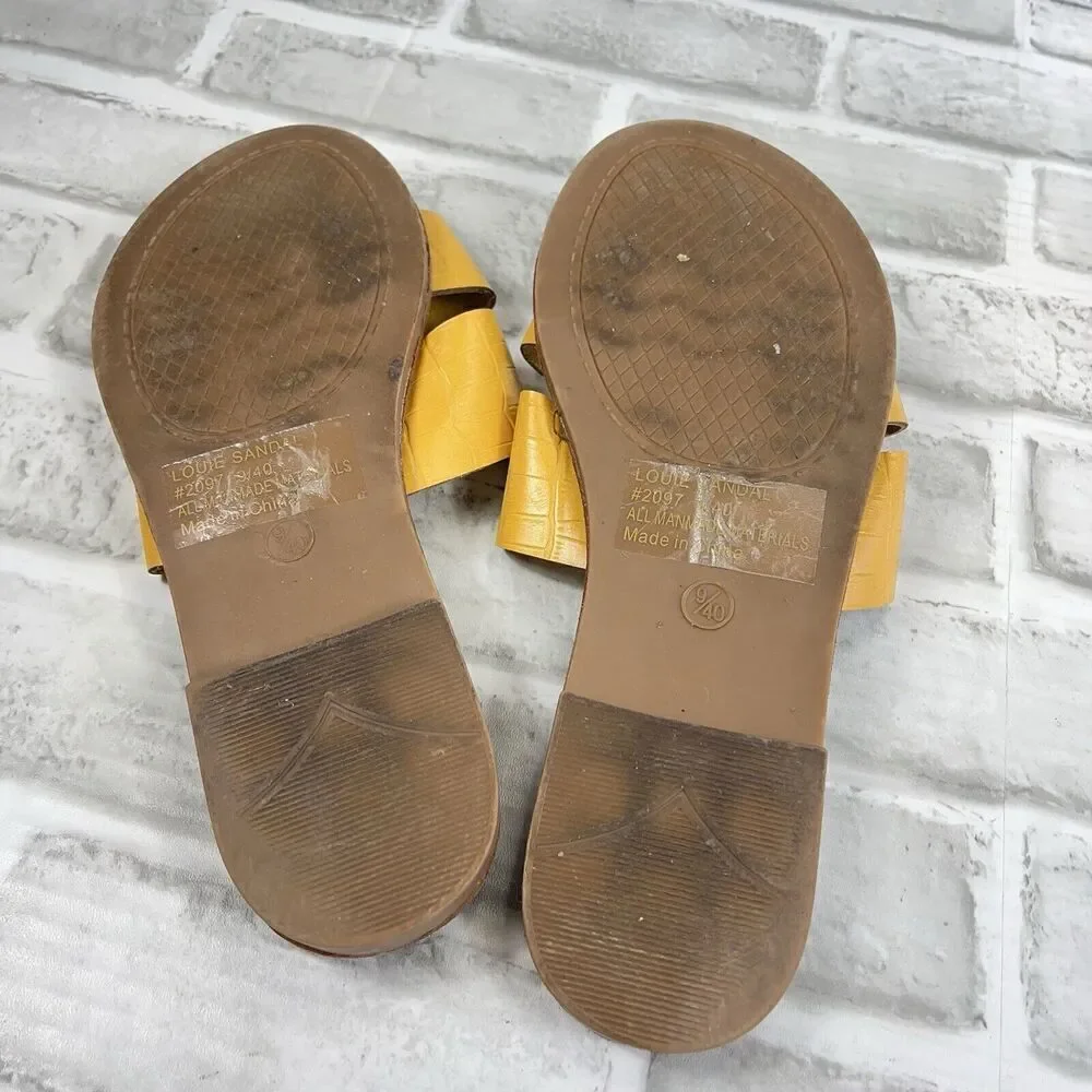 Seven7 Louie Women's Size 9 Yellow Leather Slip on Slide Sandals